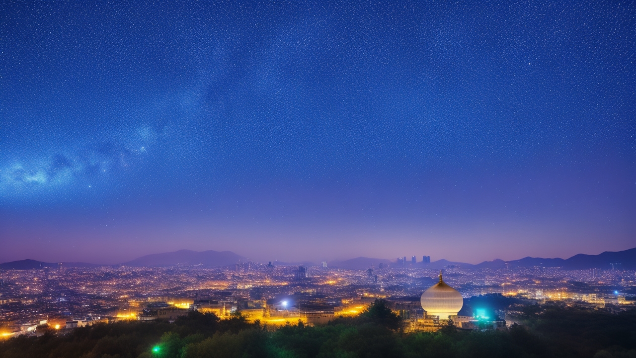 A diverse group of people gathered on a rooftop under a starry night sky in Liaoning, China, capturing and observing a mysterious geometric cluster of glowing UFO lights silently hovering above the cityscape.